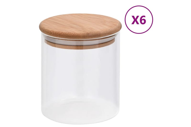 Glasskrukker med bambuslokk 6 stk 600 ml - Gjennomsiktig - Oppbevaring - Oppbevaring til småting - Oppbevaringskrukke