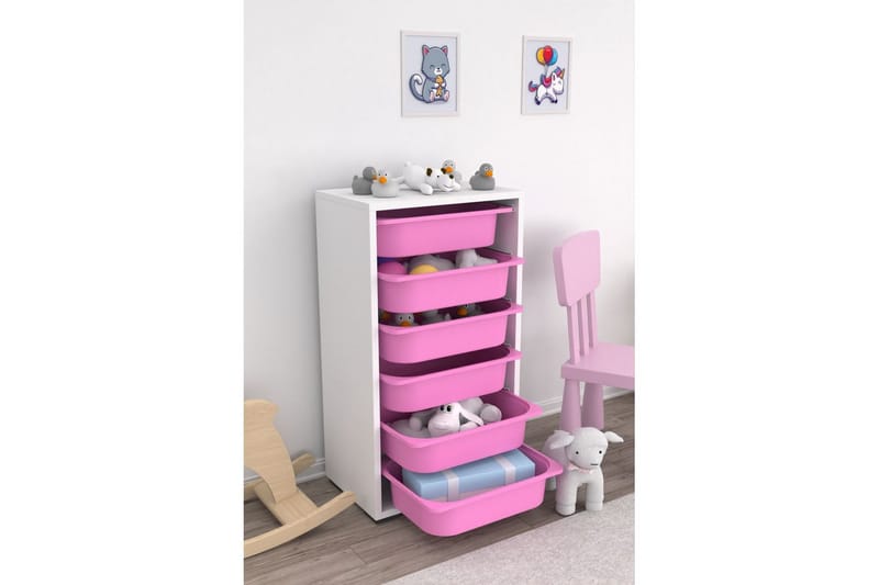 Kelix Oppbevaringsbokser 45,5 cm - Hvit/Rosa - Oppbevaring - Oppbevaring til småting - Oppbevaringsbokser