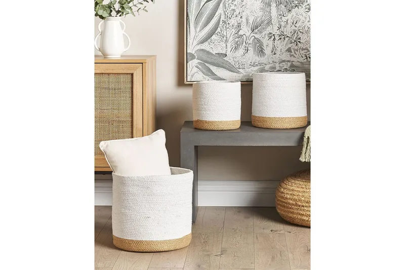 Kurv Basima sett à 3 Beige, hvit - Beige, hvit - Oppbevaring - Oppbevaring til småting - Kurver - Flettet kurv & rottingkurv