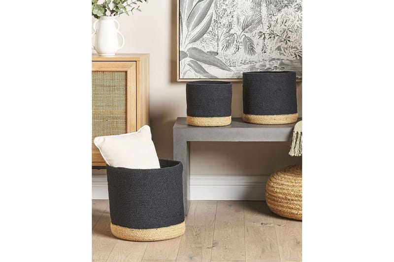 Kurv Basima sett à 3 Beige, svart - Beige, svart - Oppbevaring - Oppbevaring til småting - Kurver - Flettet kurv & rottingkurv