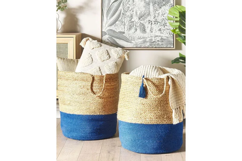 Kurv Gajar sett av 2 Beige, marineblå - Beige, marineblå - Oppbevaring - Oppbevaring til småting - Kurver - Flettet kurv & rottingkurv