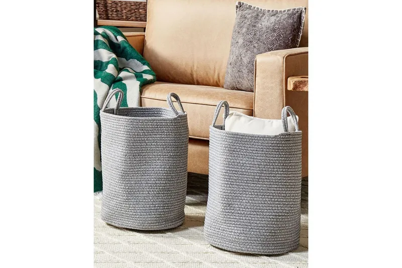 Kurv Saryk sett med 2 Grå - Grå - Oppbevaring - Oppbevaring til småting - Kurver - Flettet kurv & rottingkurv