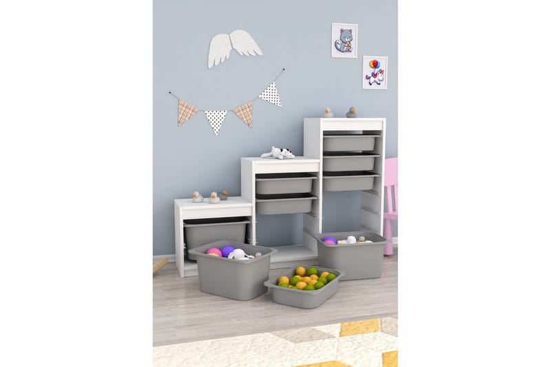 Mobin Oppbevaringsbokser 132 cm - Grafittgrå/Hvit - Oppbevaring - Oppbevaring til småting - Oppbevaringsbokser