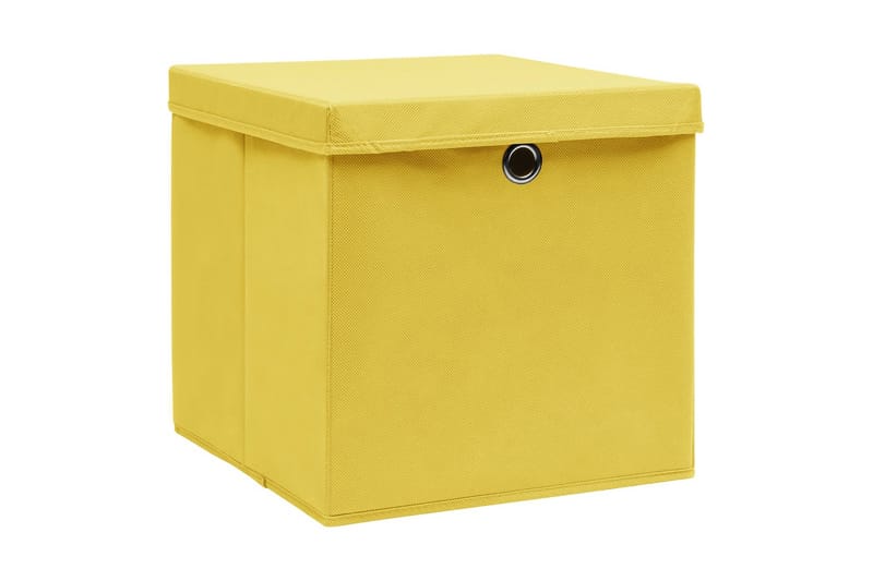 Oppbevaringsbokser med deksler 10 stk 28x28x28 cm gul - Gul - Oppbevaringsbokser