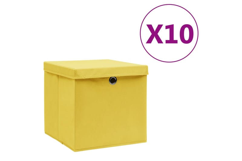 Oppbevaringsbokser med deksler 10 stk 28x28x28 cm gul - Gul - Oppbevaringsbokser