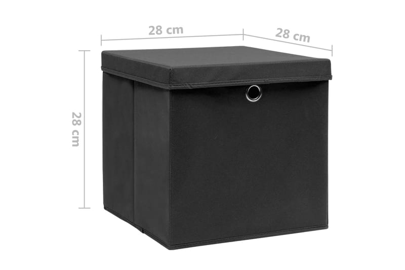Oppbevaringsbokser med deksler 10 stk 28x28x28 cm svart - Svart - Oppbevaringsbokser
