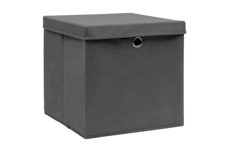 Oppbevaringsbokser med deksler 4 stk 28x28x28 cm grå - Grå - Oppbevaringsbokser