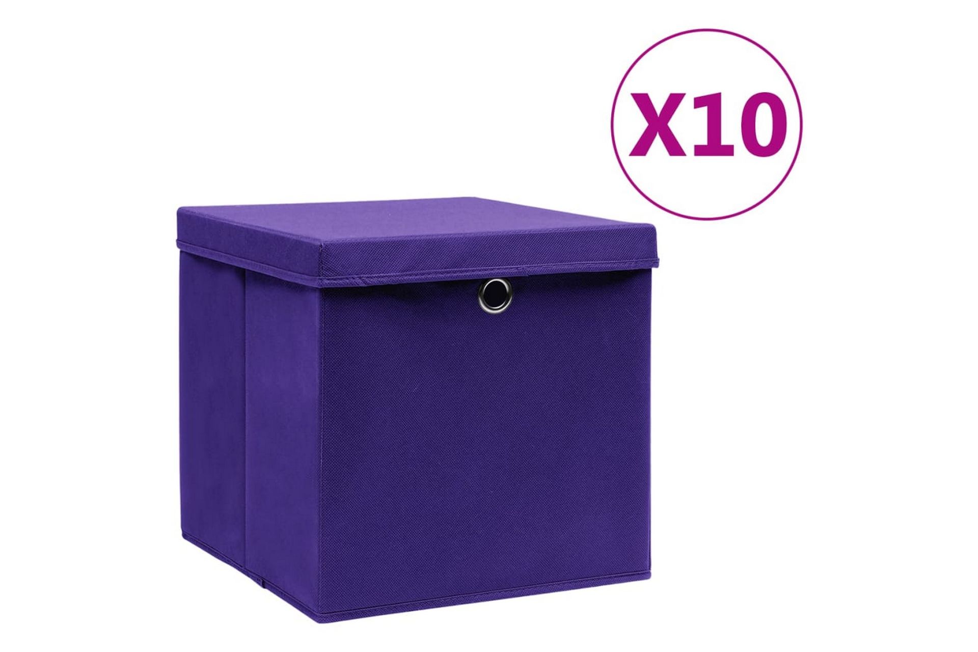 Oppbevaringsbokser med lokk 10 stk 28x28x28 cm lilla - Lilla - Oppbevaring - Oppbevaring til småting - Oppbevaringsbokser