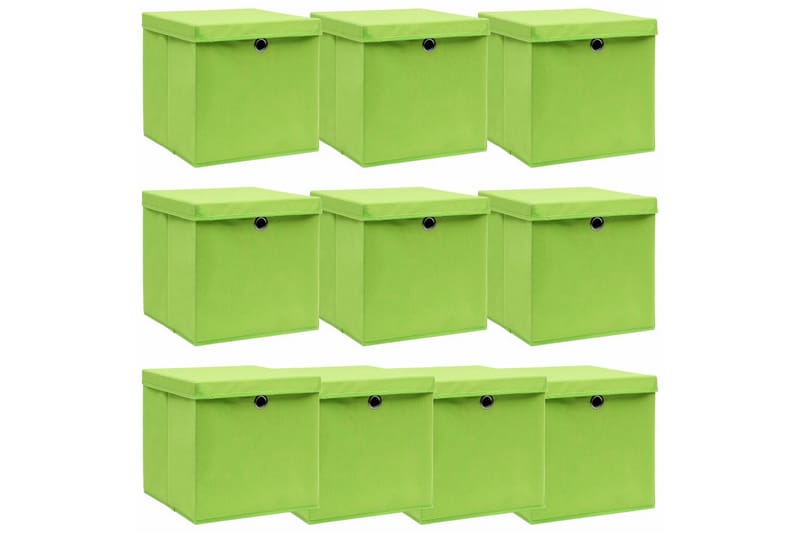 Oppbevaringsbokser med lokk 10 stk grønn 32x32x32 cm stoff - Oppbevaringsbokser