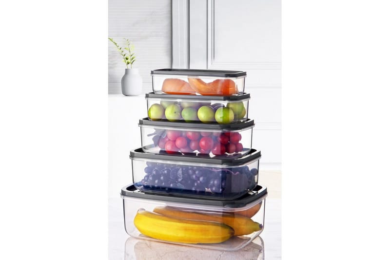 Oppbevaringsboks sett (5 deler) Quantis Gjennomsiktig - Multifarget - Oppbevaring - Oppbevaring til småting - Oppbevaringsbokser - Plastkurv & plastboks