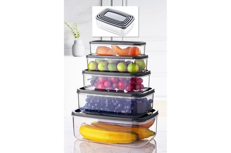 Oppbevaringsboks sett (5 deler) Quantis Gjennomsiktig - Multifarget - Oppbevaring - Oppbevaring til småting - Oppbevaringsbokser - Plastkurv & plastboks