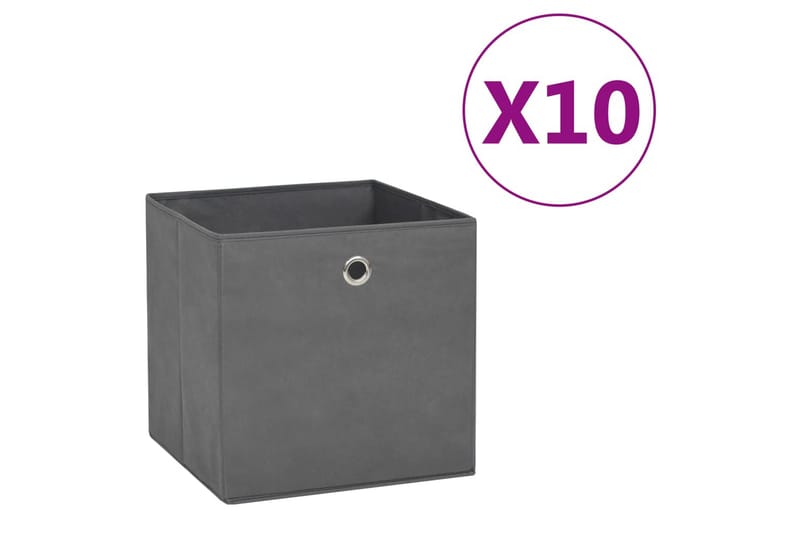 Oppbevaringsbokser 10 stk ikke-vevet stoff 28x28x28 cm grå - Grå - Oppbevaring - Oppbevaring til småting - Oppbevaringsbokser