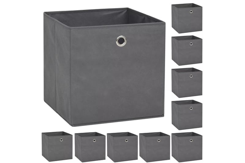 Oppbevaringsbokser 10 stk ikke-vevet stoff 32x32x32 cm grå - Oppbevaring - Oppbevaring til småting - Oppbevaringsbokser