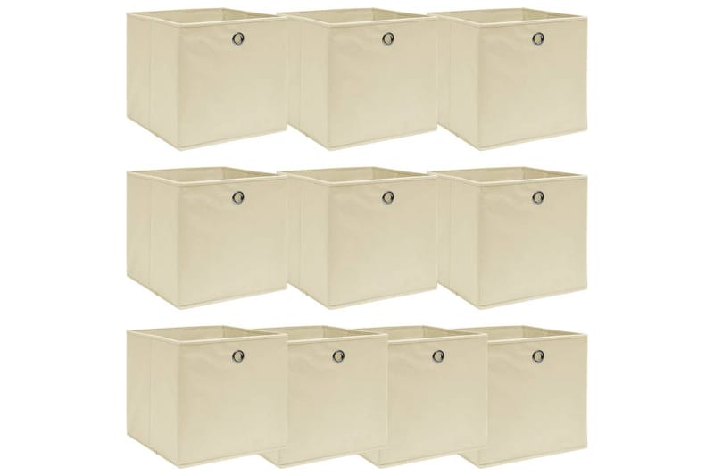 Oppbevaringsbokser 10 stk kremhvit 32x32x32 cm stoff - Oppbevaring - Oppbevaring til småting - Oppbevaringsbokser