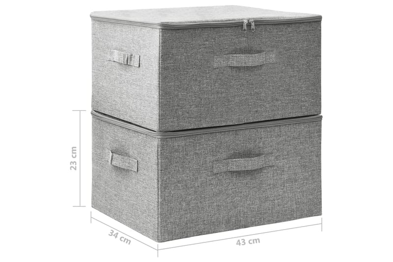 Oppbevaringsbokser 2 stk stoff 43x34x23 cm grå - Grå - Oppbevaringsbokser