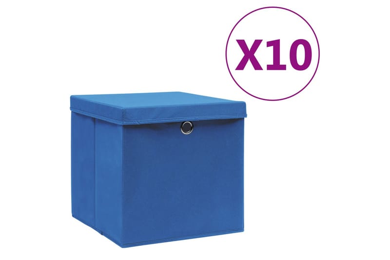 Oppbevaringsbokser med deksler 10 stk 28x28x28 cm blå - Blå - Oppbevaring - Oppbevaring til småting - Oppbevaringsbokser