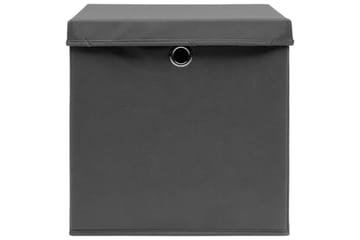 Oppbevaringsbokser med deksler 10 stk 28x28x28 cm grå - Grå - Oppbevaring - Oppbevaring til småting - Oppbevaringsbokser