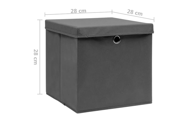 Oppbevaringsbokser med deksler 10 stk 28x28x28 cm grå - Grå - Oppbevaring - Oppbevaring til småting - Oppbevaringsbokser