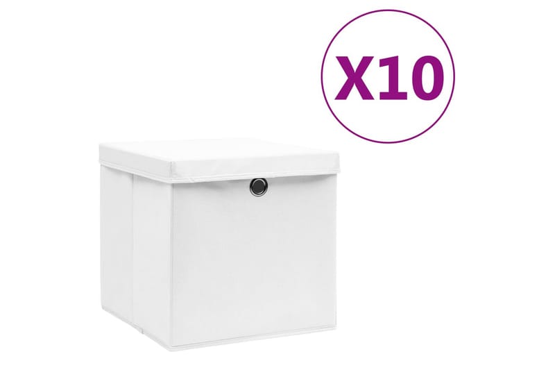 Oppbevaringsbokser med deksler 10 stk 28x28x28 cm hvit - Hvit - Oppbevaring - Oppbevaring til småting - Oppbevaringsbokser