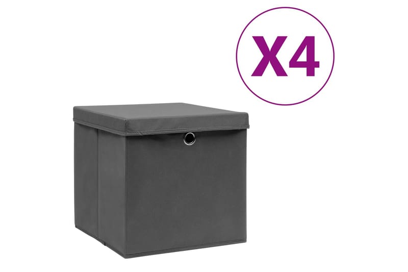 Oppbevaringsbokser med deksler 4 stk 28x28x28 cm grå - Grå - Oppbevaring - Oppbevaring til småting - Oppbevaringsbokser
