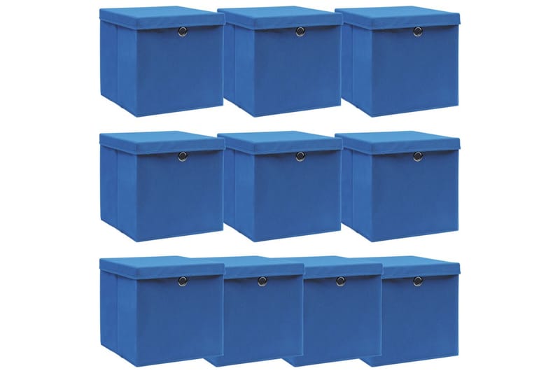 Oppbevaringsbokser med lokk 10 stk blå 32x32x32 cm stoff - Oppbevaring - Oppbevaring til småting - Oppbevaringsbokser