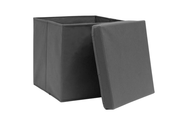 Oppbevaringsbokser med lokk 10 stk grå 32x32x32 cm stoff - Oppbevaring - Oppbevaring til småting - Oppbevaringsbokser