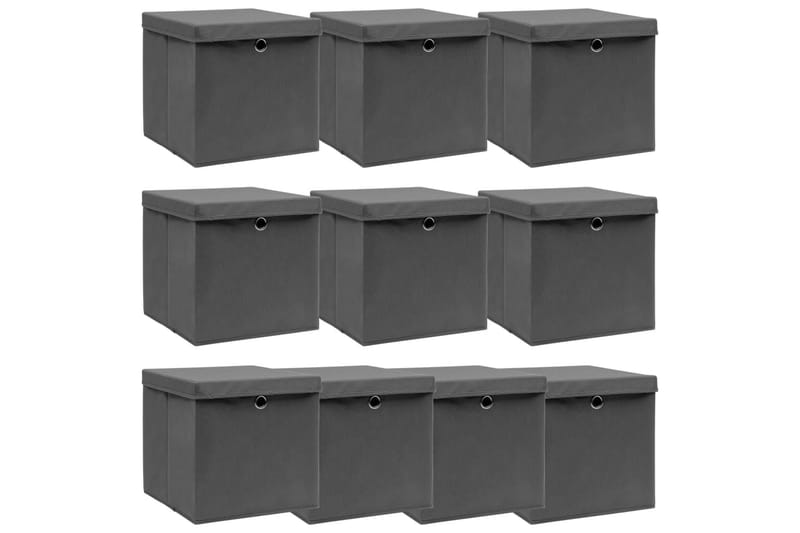Oppbevaringsbokser med lokk 10 stk grå 32x32x32 cm stoff - Oppbevaring - Oppbevaring til småting - Oppbevaringsbokser