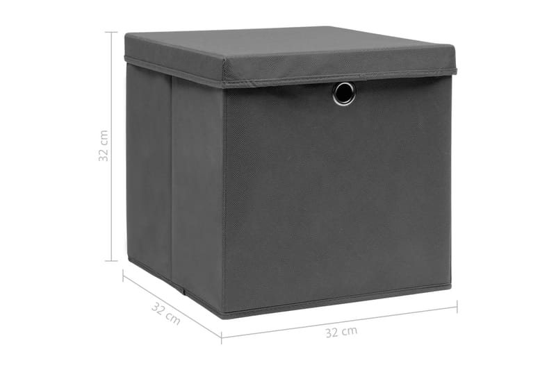 Oppbevaringsbokser med lokk 10 stk grå 32x32x32 cm stoff - Oppbevaringsbokser