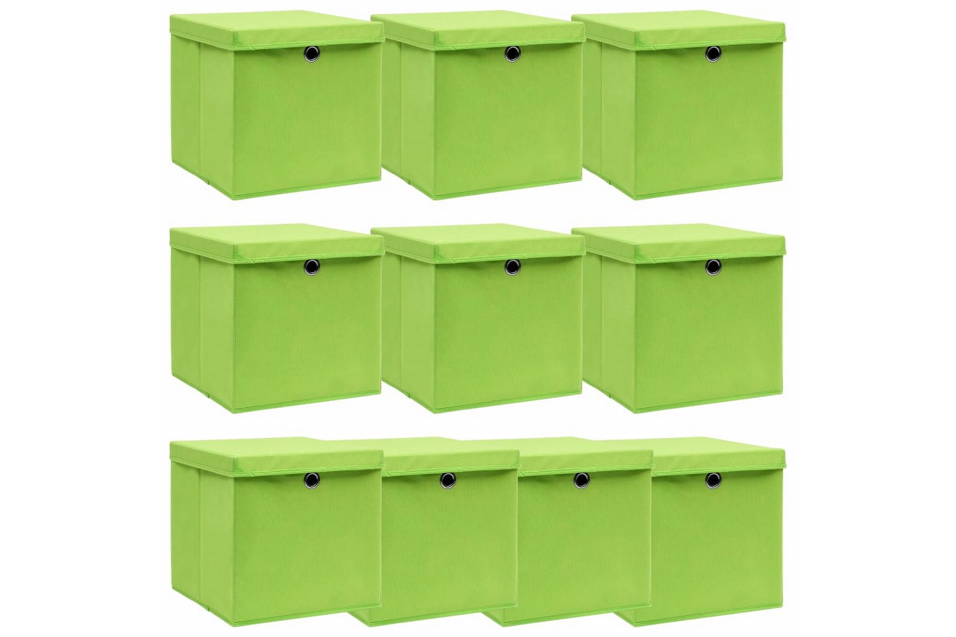 Oppbevaringsbokser med lokk 10 stk grønn 32x32x32 cm stoff - Oppbevaring - Oppbevaring til småting - Oppbevaringsbokser