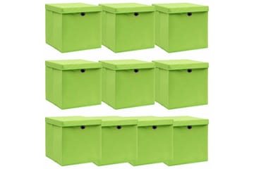 Oppbevaringsbokser med lokk 10 stk grønn 32x32x32 cm stoff - Oppbevaring - Oppbevaring til småting - Oppbevaringsbokser