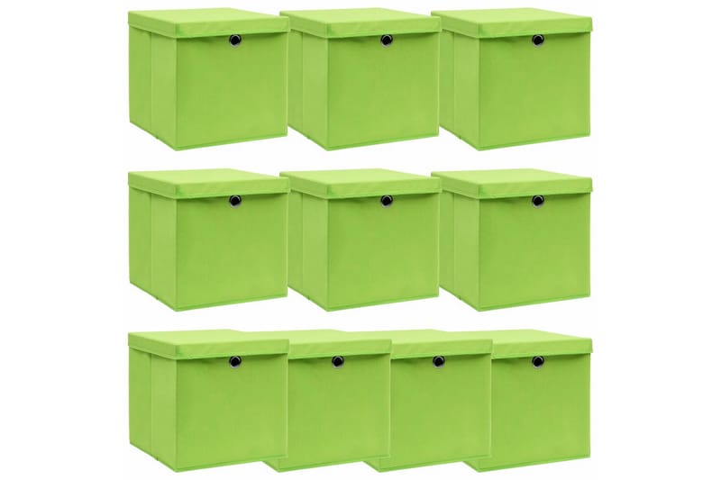 Oppbevaringsbokser med lokk 10 stk grønn 32x32x32 cm stoff - Oppbevaring - Oppbevaring til småting - Oppbevaringsbokser