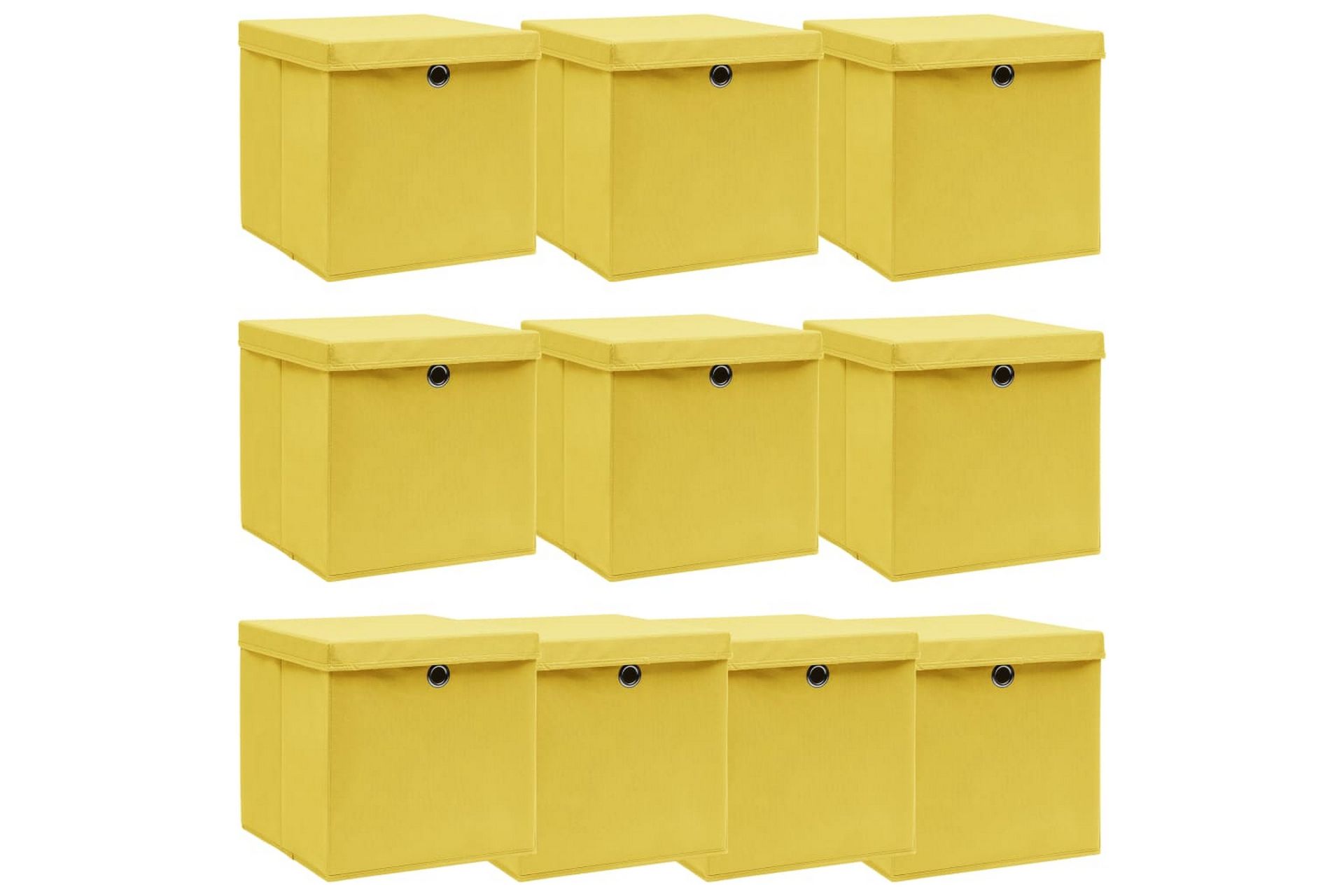 Oppbevaringsbokser med lokk 10 stk gul 32x32x32 cm stoff - Oppbevaring - Oppbevaring til småting - Oppbevaringsbokser