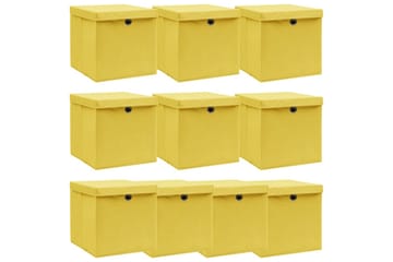 Oppbevaringsbokser med lokk 10 stk gul 32x32x32 cm stoff - Oppbevaring - Oppbevaring til småting - Oppbevaringsbokser