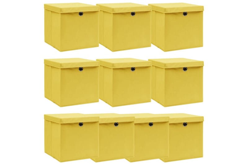 Oppbevaringsbokser med lokk 10 stk gul 32x32x32 cm stoff - Oppbevaringsbokser