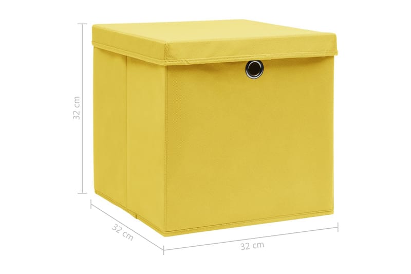 Oppbevaringsbokser med lokk 10 stk gul 32x32x32 cm stoff - Oppbevaringsbokser