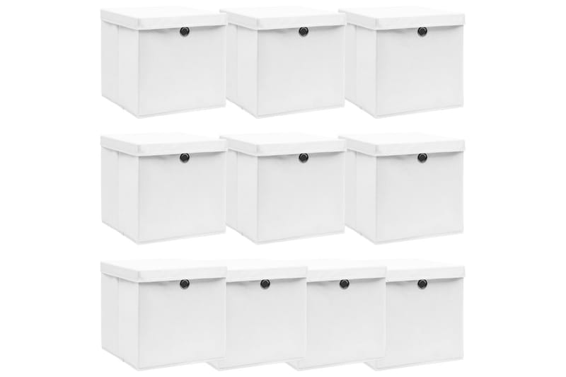 Oppbevaringsbokser med lokk 10 stk hvit 32x32x32 cm stoff - Oppbevaring - Oppbevaring til småting - Oppbevaringsbokser