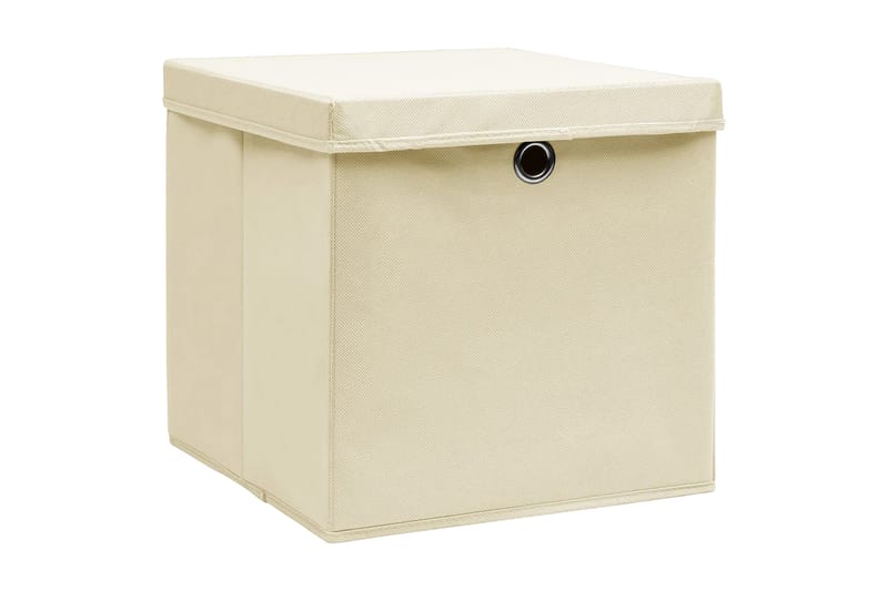 Oppbevaringsbokser med lokk 10 stk kremhvit 32x32x32cm stoff - Oppbevaring - Oppbevaring til småting - Oppbevaringsbokser