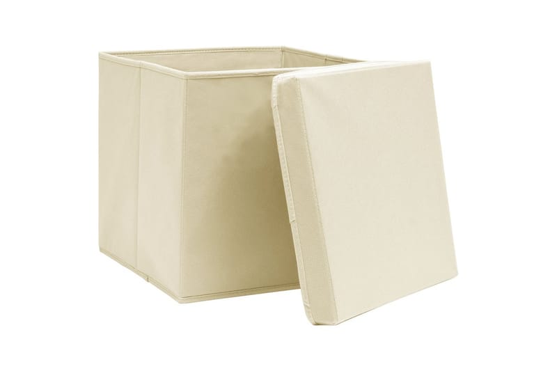Oppbevaringsbokser med lokk 10 stk kremhvit 32x32x32cm stoff - Oppbevaring - Oppbevaring til småting - Oppbevaringsbokser
