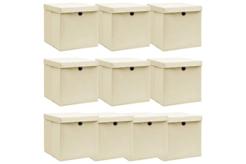 Oppbevaringsbokser med lokk 10 stk kremhvit 32x32x32cm stoff - Oppbevaring - Oppbevaring til småting - Oppbevaringsbokser