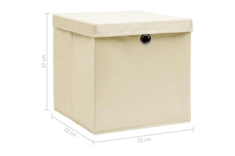 Oppbevaringsbokser med lokk 10 stk kremhvit 32x32x32cm stoff - Oppbevaring - Oppbevaring til småting - Oppbevaringsbokser