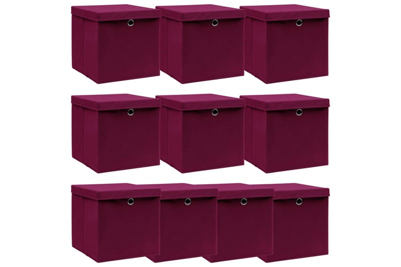 Oppbevaringsbokser med lokk 10 stk mørkerød 32x32x32cm stoff - Oppbevaring - Oppbevaring til småting - Oppbevaringsbokser
