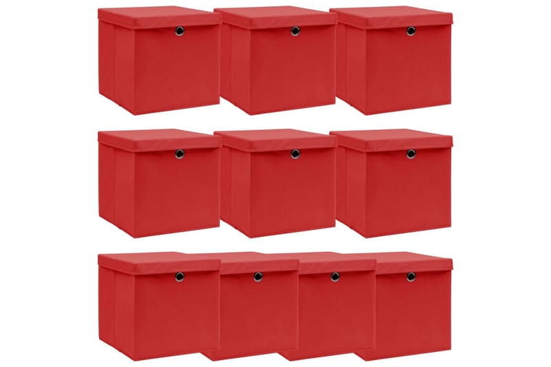 Oppbevaringsbokser med lokk 10 stk rød 32x32x32 cm stoff - Oppbevaring - Oppbevaring til småting - Oppbevaringsbokser