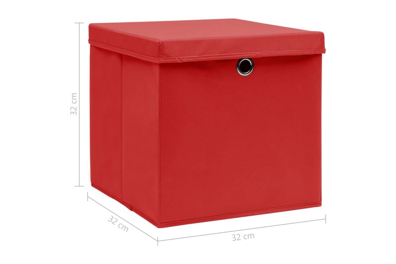 Oppbevaringsbokser med lokk 10 stk rød 32x32x32 cm stoff - Oppbevaringsbokser