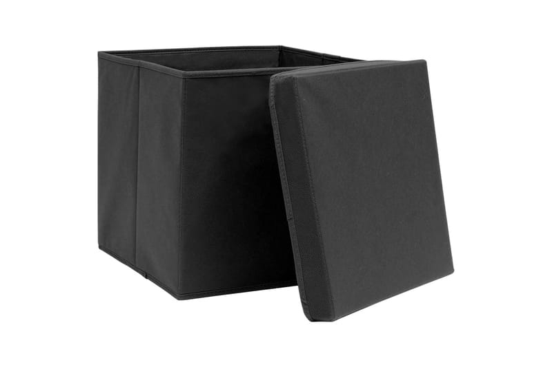Oppbevaringsbokser med lokk 10 stk svart 32x32x32 cm stoff - Oppbevaring - Oppbevaring til småting - Oppbevaringsbokser