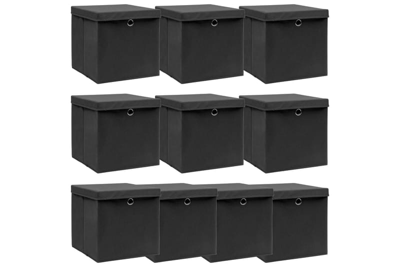 Oppbevaringsbokser med lokk 10 stk svart 32x32x32 cm stoff - Oppbevaring - Oppbevaring til småting - Oppbevaringsbokser