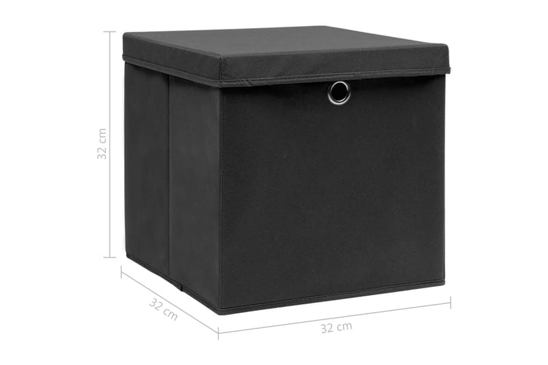 Oppbevaringsbokser med lokk 10 stk svart 32x32x32 cm stoff - Oppbevaringsbokser