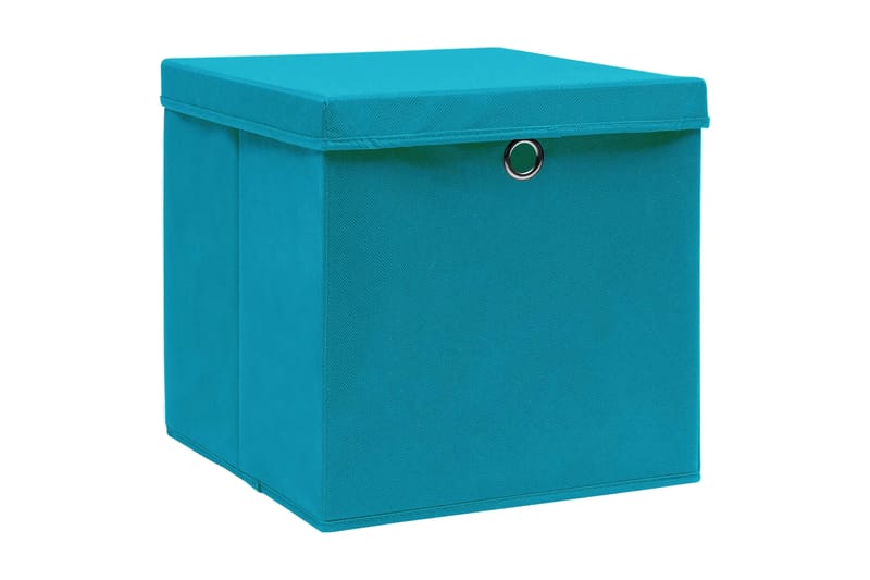 Oppbevaringsbokser med lokk 4 stk babyblå 32x32x32 cm stoff - Oppbevaring - Oppbevaring til småting - Oppbevaringsbokser