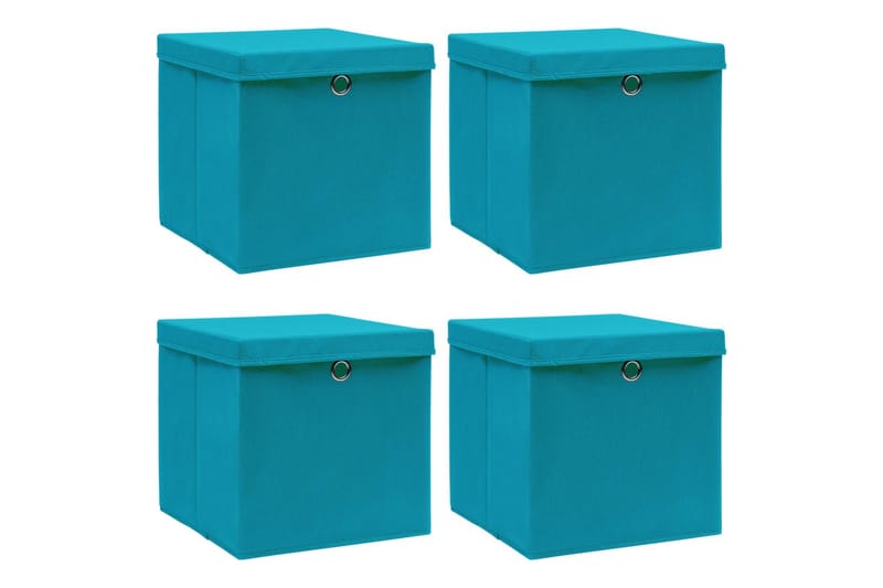 Oppbevaringsbokser med lokk 4 stk babyblå 32x32x32 cm stoff - Oppbevaringsbokser