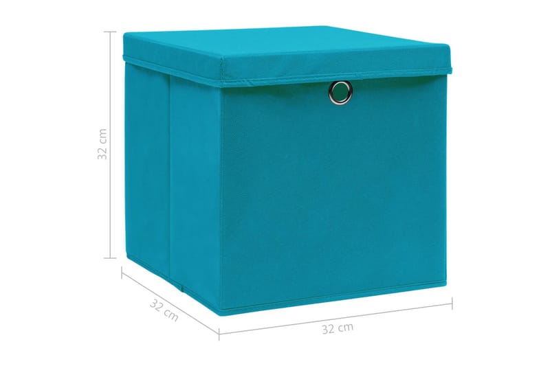 Oppbevaringsbokser med lokk 4 stk babyblå 32x32x32 cm stoff - Oppbevaring - Oppbevaring til småting - Oppbevaringsbokser