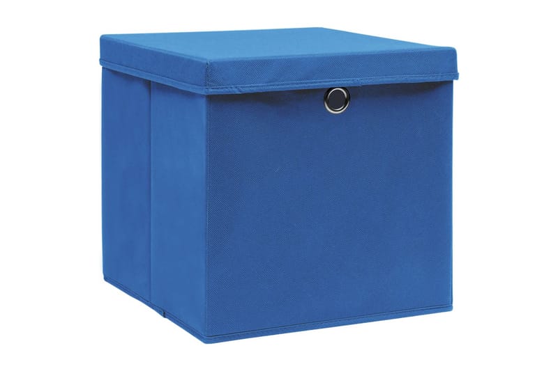 Oppbevaringsbokser med lokk 4 stk blå 32x32x32 cm stoff - Oppbevaring - Oppbevaring til småting - Oppbevaringsbokser